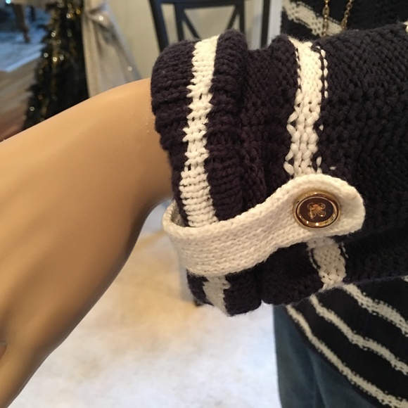 Navy & White Striped Cuffed Sleeve Sweater - Picture 3 of 5